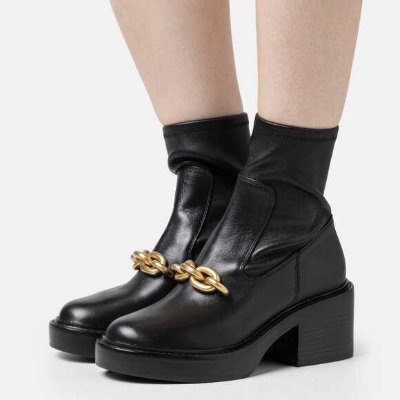 NIB$425 COACH Kenna Leather Pull-On Logo Chain Chunky Sole Heel Mid Boots 7.5 - Picture 4 of 14